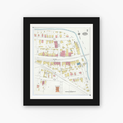 Old map wall art mockup — black gallery frame with white mat — Sanborn Fire Insurance Map from Morrow, Warren County, Ohio (1919), Sheet #0002