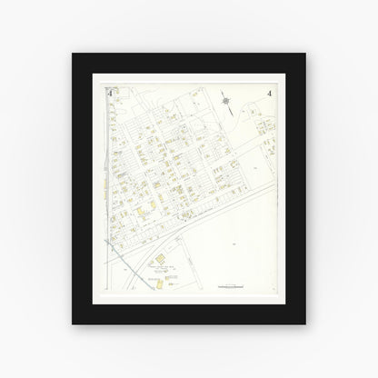 Old map wall art mockup — black gallery frame with white mat — Sanborn Fire Insurance Map from Silsbee, Hardin County, Texas (1937), Sheet #0004