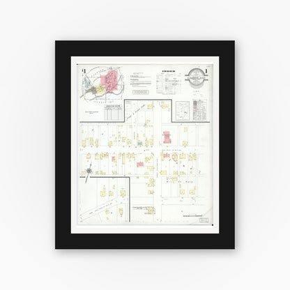 Old map wall art mockup — black gallery frame with white mat — Sanborn Fire Insurance Map from Cumberland, Guernsey County, Ohio (1946), Sheet #0001