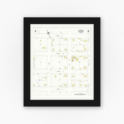 Old map wall art mockup — black gallery frame with white mat — Sanborn Fire Insurance Map from Killeen, Bell County, Texas (1926), Sheet #0004