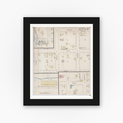Old map wall art mockup — black gallery frame with white mat — Sanborn Fire Insurance Map from Yorkville, Kendall County, Illinois (1886), Sheet #0002