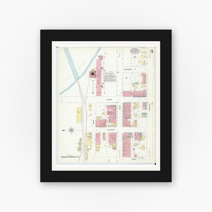 Old map wall art mockup — black gallery frame with white mat — Sanborn Fire Insurance Map from Belding, Ionia County, Michigan (1908), Sheet #0003