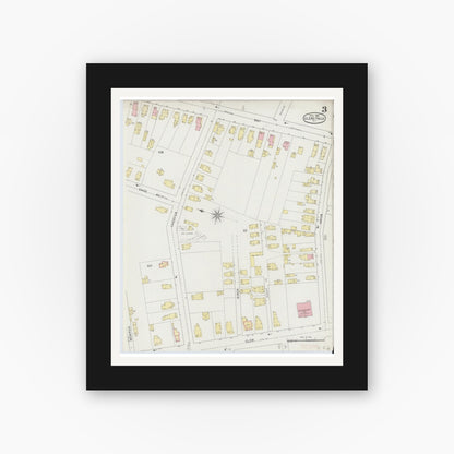 Old map wall art mockup — black gallery frame with white mat — Sanborn Fire Insurance Map from Glens Falls, Warren County, New York (1895), Sheet #0003