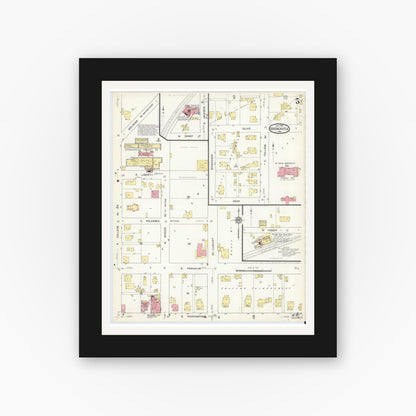Old map wall art mockup — black gallery frame with white mat — Sanborn Fire Insurance Map from Greencastle, Putnam County, Indiana (1913), Sheet #0005