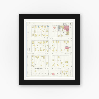 Old map wall art mockup — black gallery frame with white mat — Sanborn Fire Insurance Map from Oregon, Ogle County, Illinois (1913), Sheet #0003