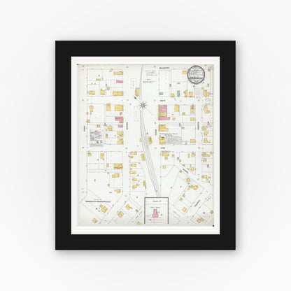 Old map wall art mockup — black gallery frame with white mat — Sanborn Fire Insurance Map from New Burnside, Johnson County, Illinois (1900), Sheet #0001
