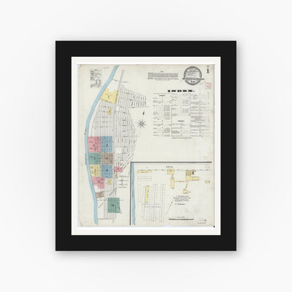 Old map wall art mockup — black gallery frame with white mat — Sanborn Fire Insurance Map from New Kensington, Westmoreland County, Pennsylvania (1895) - Complete Map Set