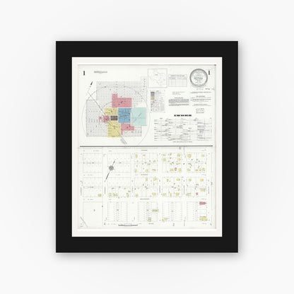 Old map wall art mockup — black gallery frame with white mat — Sanborn Fire Insurance Map from Rotan, Fisher County, Texas (1933) - Complete Map Set