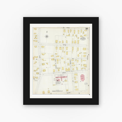 Old map wall art mockup — black gallery frame with white mat — Sanborn Fire Insurance Map from Waltham, Middlesex County, Massachusetts (1903), Sheet #0010