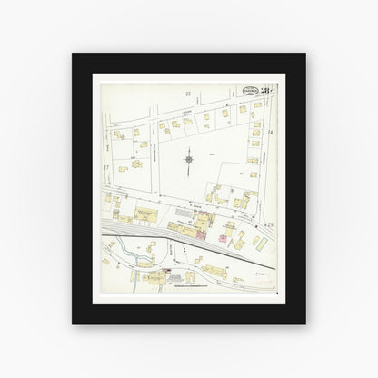 Old map wall art mockup — black gallery frame with white mat — Sanborn Fire Insurance Map from Gardner, Worcester County, Massachusetts (1914), Sheet #0028