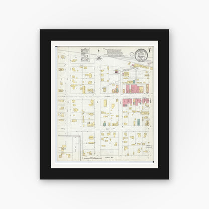 Old map wall art mockup — black gallery frame with white mat — Sanborn Fire Insurance Map from Baldwin, St. Croix County, Wisconsin (1902), Sheet #0001