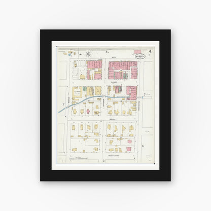 Old map wall art mockup — black gallery frame with white mat — Sanborn Fire Insurance Map from Mendota, La Salle County, Illinois (1897), Sheet #0004
