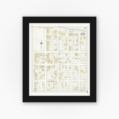 Old map wall art mockup — black gallery frame with white mat — Sanborn Fire Insurance Map from Lakeside, Ottawa County, Ohio (1910), Sheet #0003