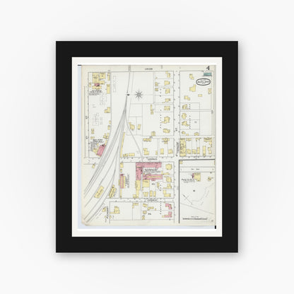 Old map wall art mockup — black gallery frame with white mat — Sanborn Fire Insurance Map from Ashland, Ashland County, Ohio (1893), Sheet #0004