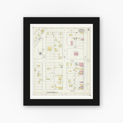 Old map wall art mockup — black gallery frame with white mat — Sanborn Fire Insurance Map from Phillips, Price County, Wisconsin (1895), Sheet #0002