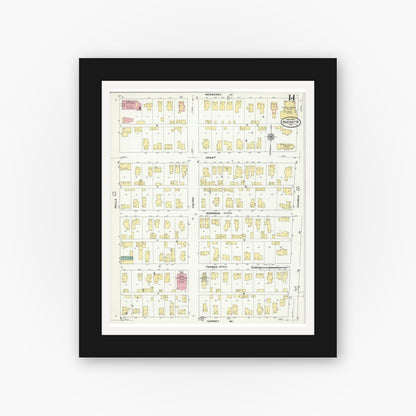 Old map wall art mockup — black gallery frame with white mat — Sanborn Fire Insurance Map from Marinette, Marinette County, Wisconsin (1910), Sheet #0014