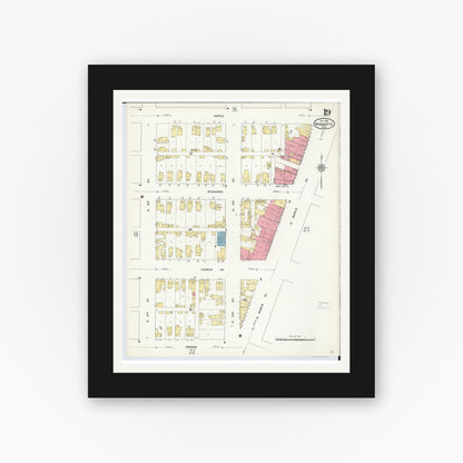 Old map wall art mockup — black gallery frame with white mat — Sanborn Fire Insurance Map from Wyandotte, Wayne County, Michigan (1912), Sheet #0019