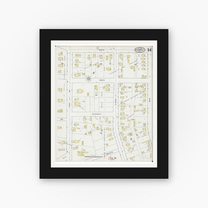 Old map wall art mockup — black gallery frame with white mat — Sanborn Fire Insurance Map from Red Wing, Goodhue County, Minnesota (1895), Sheet #0014