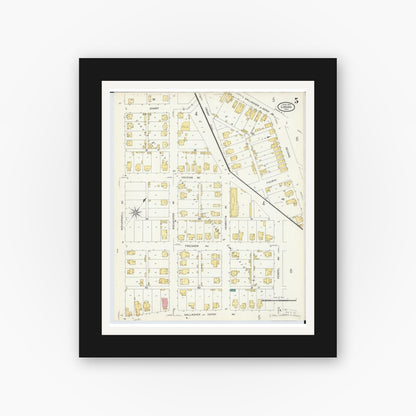 Old map wall art mockup — black gallery frame with white mat — Sanborn Fire Insurance Map from Logan, Hocking County, Ohio (1907), Sheet #0005
