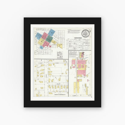 Old map wall art mockup — black gallery frame with white mat — Sanborn Fire Insurance Map from Dunkirk, Jay And Blackford Counties, Indiana (1909) - Complete Map Set