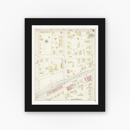 Old map wall art mockup — black gallery frame with white mat — Sanborn Fire Insurance Map from Wilson, Wilson County, North Carolina (1897), Sheet #0005