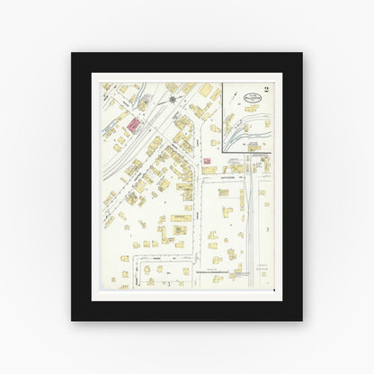 Old map wall art mockup — black gallery frame with white mat — Sanborn Fire Insurance Map from Millerton, Dutchess County, New York (1910), Sheet #0002