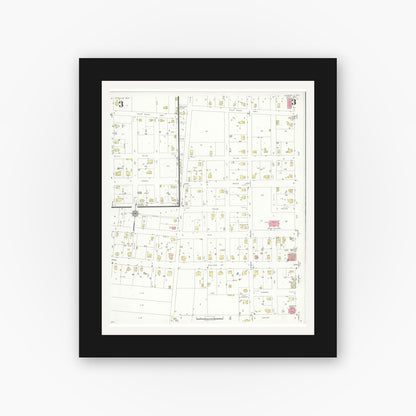 Old map wall art mockup — black gallery frame with white mat — Sanborn Fire Insurance Map from Sanger, Denton County, Texas (1935), Sheet #0003