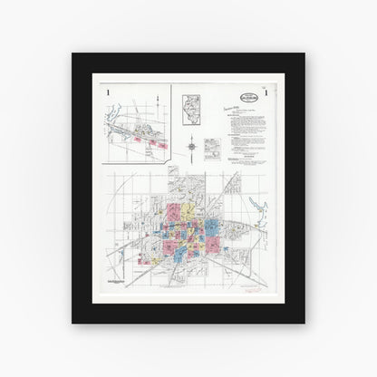 Old map wall art mockup — black gallery frame with white mat — Sanborn Fire Insurance Map from Galesburg, Knox County, Illinois (1927) - Complete Map Set
