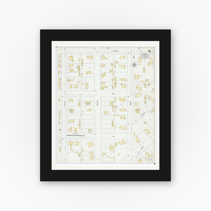 Old map wall art mockup — black gallery frame with white mat — Sanborn Fire Insurance Map from Carmi, White County, Illinois (1906), Sheet #0004