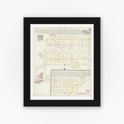 Old map wall art mockup — black gallery frame with white mat — Sanborn Fire Insurance Map from Brighton, Suffolk County, Massachusetts (1884), Sheet #0004