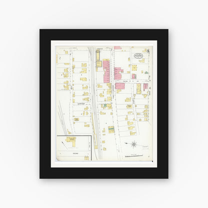 Old map wall art mockup — black gallery frame with white mat — Sanborn Fire Insurance Map from Radford, Independent Cities, Virginia (1908), Sheet #0003