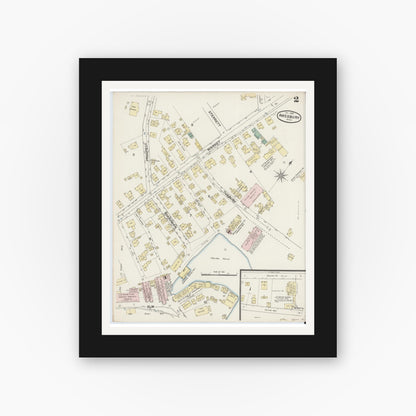 Old map wall art mockup — black gallery frame with white mat — Sanborn Fire Insurance Map from Amesbury, Essex County, Massachusetts (1889), Sheet #0002