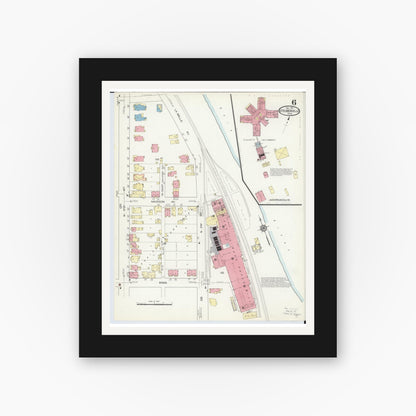 Old map wall art mockup — black gallery frame with white mat — Sanborn Fire Insurance Map from Steubenville, Jefferson County, Ohio (1913), Sheet #0006