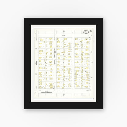 Old map wall art mockup — black gallery frame with white mat — Sanborn Fire Insurance Map from Ottumwa, Wapello County, Iowa (1909), Sheet #0035