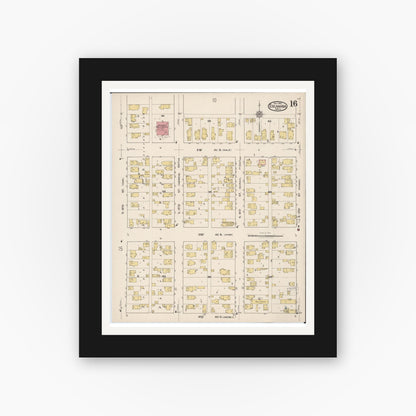 Old map wall art mockup — black gallery frame with white mat — Sanborn Fire Insurance Map from Escanaba, Delta County, Michigan (1921), Sheet #0016