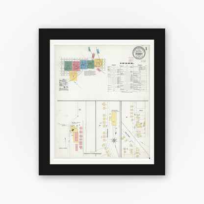 Old map wall art mockup — black gallery frame with white mat — Sanborn Fire Insurance Map from Windber, Somerset County, Pennsylvania (1904), Sheet #0001