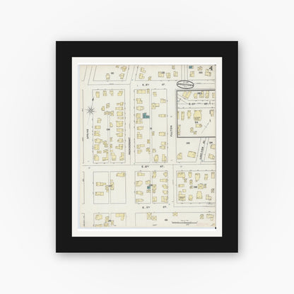 Old map wall art mockup — black gallery frame with white mat — Sanborn Fire Insurance Map from Jamestown, Chautauqua County, New York (1891), Sheet #0004