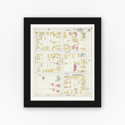 Old map wall art mockup — black gallery frame with white mat — Sanborn Fire Insurance Map from Ogdensburg, St. Lawrence County, New York (1898), Sheet #0017