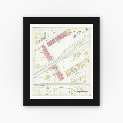 Old map wall art mockup — black gallery frame with white mat — Sanborn Fire Insurance Map from Galva, Henry County, Illinois (1907), Sheet #0005
