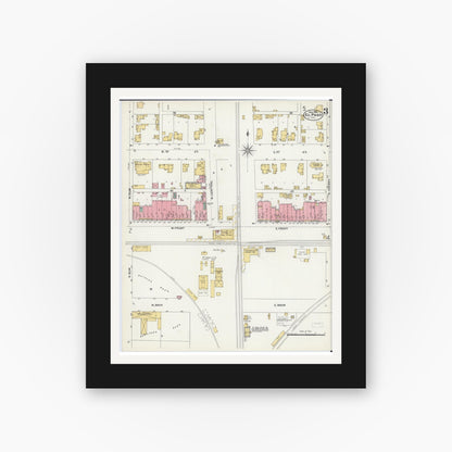 Old map wall art mockup — black gallery frame with white mat — Sanborn Fire Insurance Map from El Paso, Woodford County, Illinois (1906), Sheet #0003