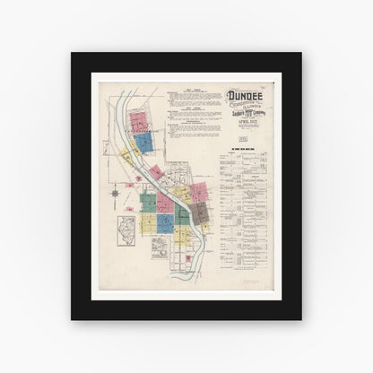 Old map wall art mockup — black gallery frame with white mat — Sanborn Fire Insurance Map from Dundee, Kane County, Illinois (1922), Sheet #0001