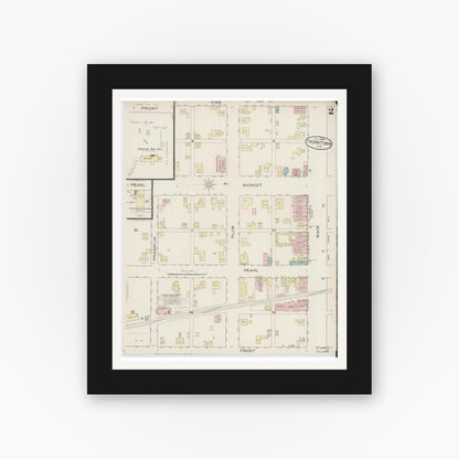 Old map wall art mockup — black gallery frame with white mat — Sanborn Fire Insurance Map from Thorntown, Boone County, Indiana (1886), Sheet #0002