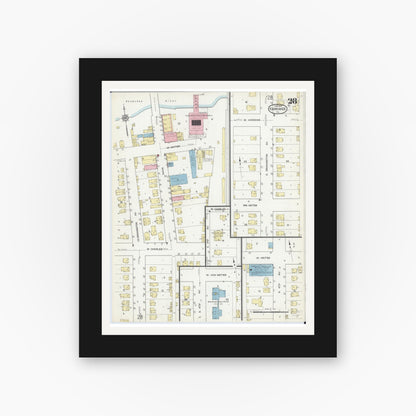 Old map wall art mockup — black gallery frame with white mat — Sanborn Fire Insurance Map from Kankakee, Kankakee County, Illinois (1914), Sheet #0028