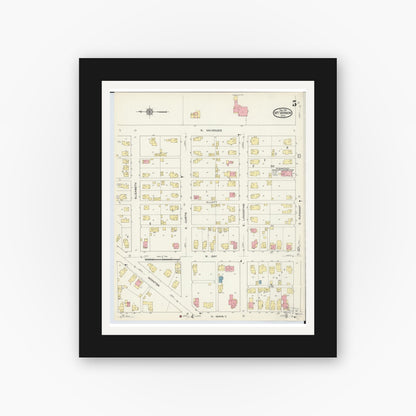 Old map wall art mockup — black gallery frame with white mat — Sanborn Fire Insurance Map from Mount Vernon, Knox County, Ohio (1913), Sheet #0005