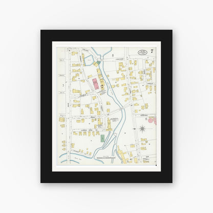 Old map wall art mockup — black gallery frame with white mat — Sanborn Fire Insurance Map from Athol, Worcester County, Massachusetts (1905), Sheet #0007