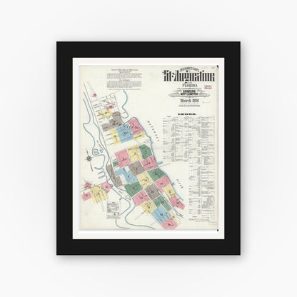 Old map wall art mockup — black gallery frame with white mat — Sanborn Fire Insurance Map from Saint Augustine, Saint John's County, Florida (1910), Sheet #0001