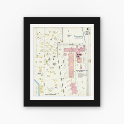 Old map wall art mockup — black gallery frame with white mat — Sanborn Fire Insurance Map from Melrose, Middlesex County, Massachusetts (1897), Sheet #0011