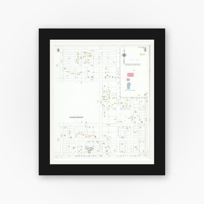 Old map wall art mockup — black gallery frame with white mat — Sanborn Fire Insurance Map from Rocksprings, Edwards County, Texas (1948), Sheet #0003