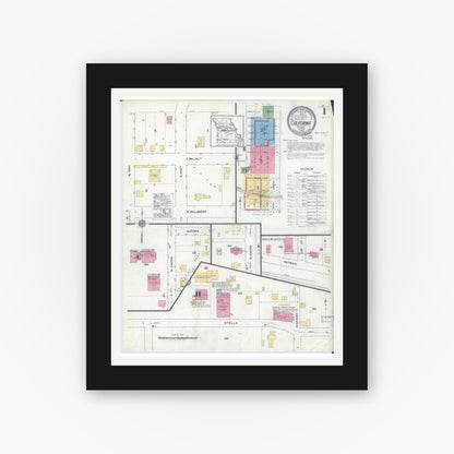 Old map wall art mockup — black gallery frame with white mat — Sanborn Fire Insurance Map from California, Moniteau County, Missouri (1917) - Complete Map Set