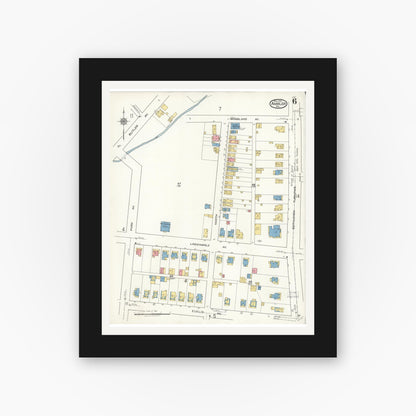 Old map wall art mockup — black gallery frame with white mat — Sanborn Fire Insurance Map from Ambler, Montgomery County, Pennsylvania (1921), Sheet #0006